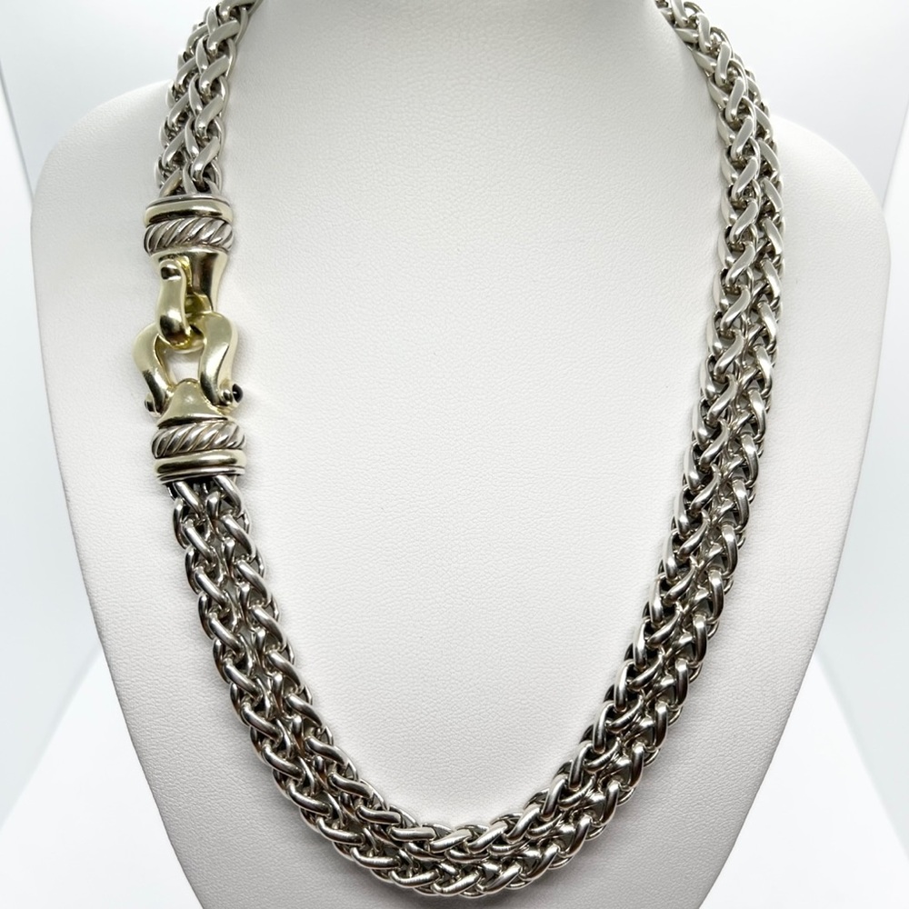 David Yurman Gold Buckle Double Wheat Chain Necklace With Rhodolite Garnet - Picture 2 of 14
